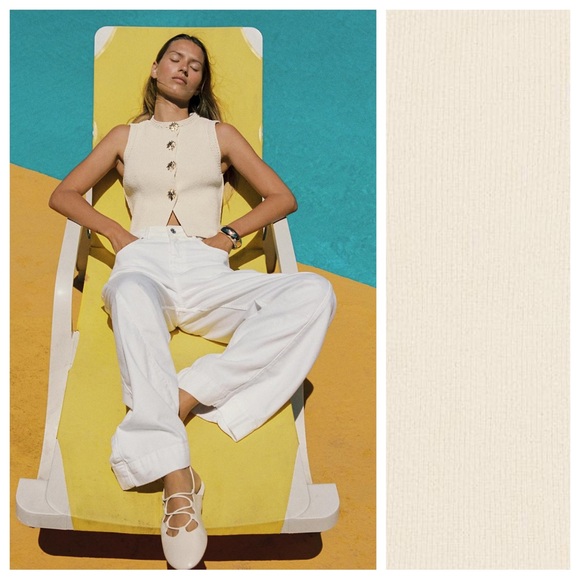 NWOT. Zara Light Beige Gold Buttons Knit Top. Size S. - Picture 2 of 9